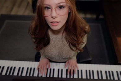 Music is fun when a student has no panties  piano lessons  SEX with Teacher  cum on face