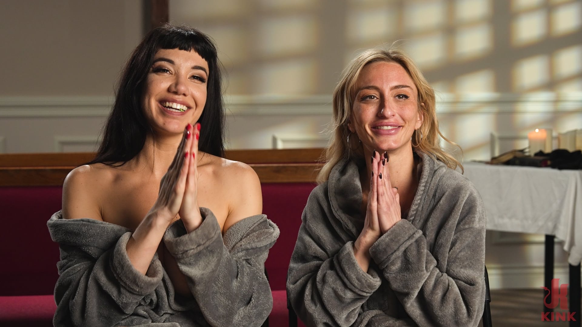 Lesbian nuns penetrate pussies with a strapon cock during kinky play