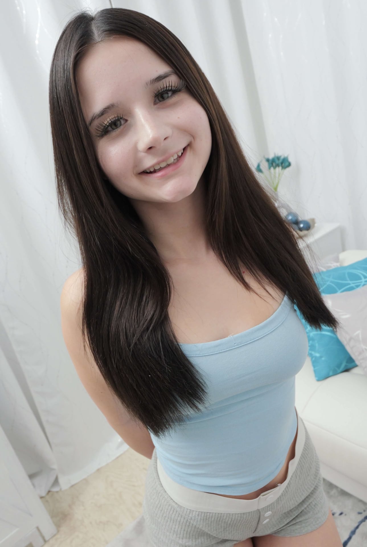 Skinny teen Carly Kiss rides a big dick while showing off her big booty