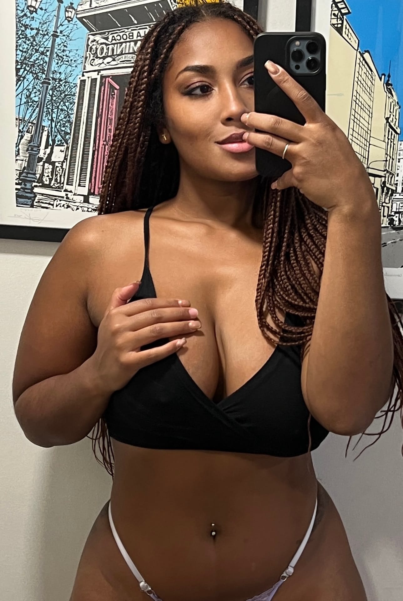 Ebony amateur models in bikini panties while sporting hairstyles