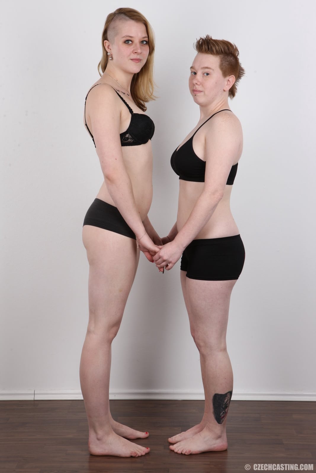 Amateur and her lesbian lover get together on a stool after going naked