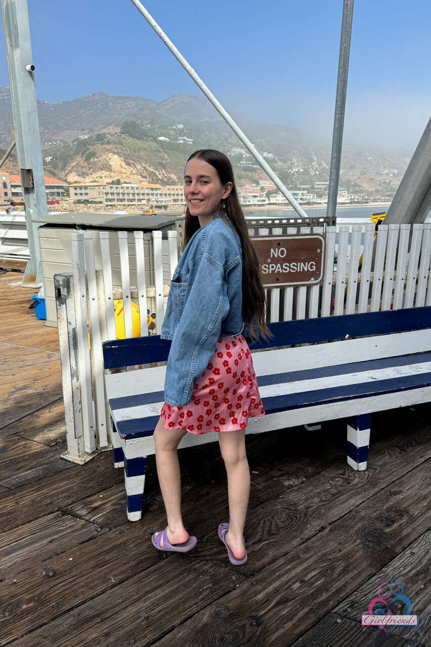 Caucasian amateur Sia Wood displays her natural body in public places