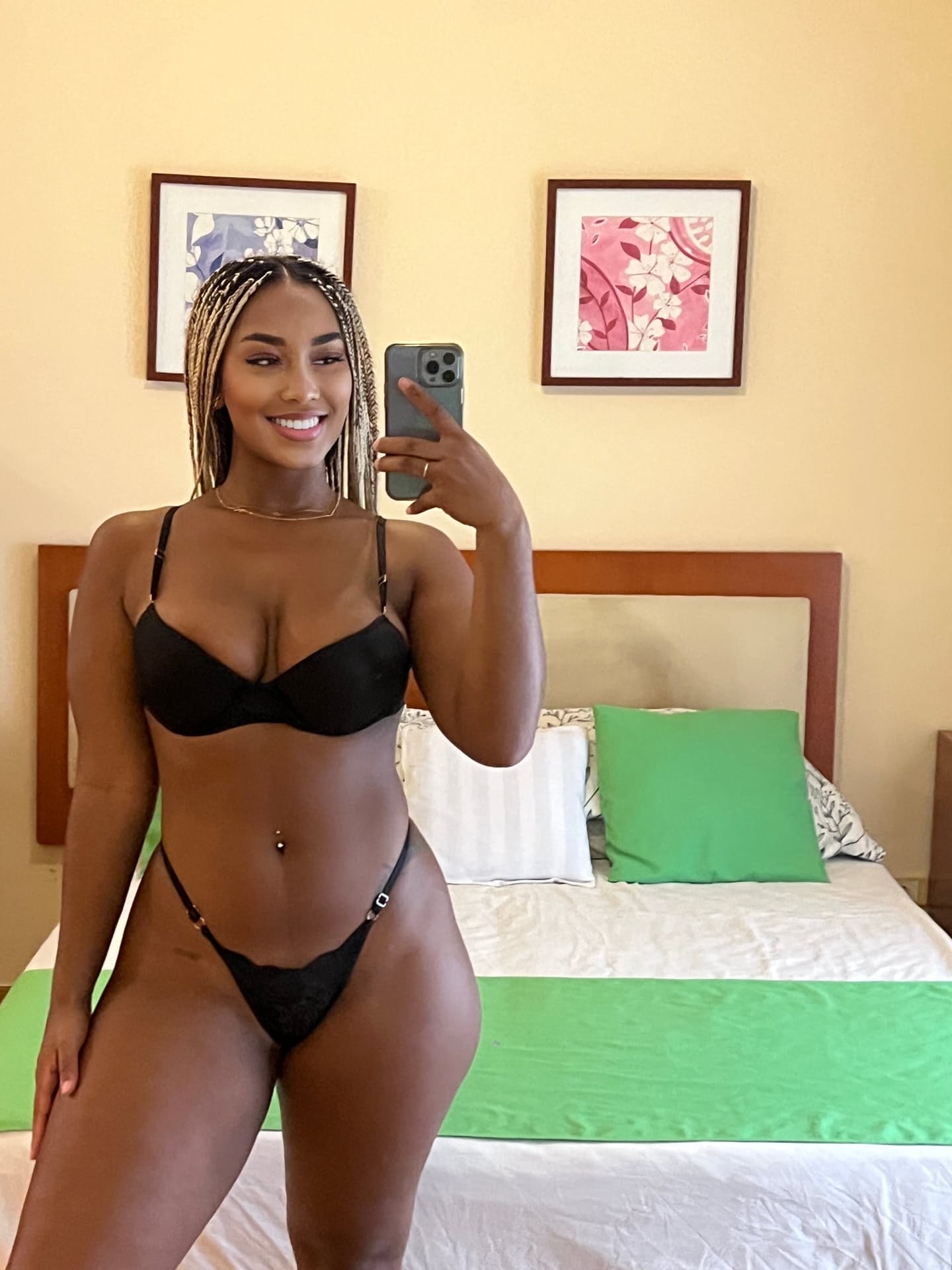 Ebony amateur models in bikini panties while sporting hairstyles