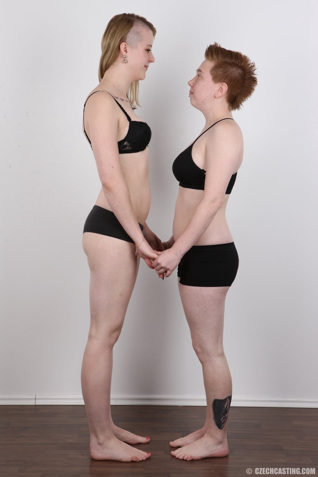Amateur and her lesbian lover get together on a stool after going naked